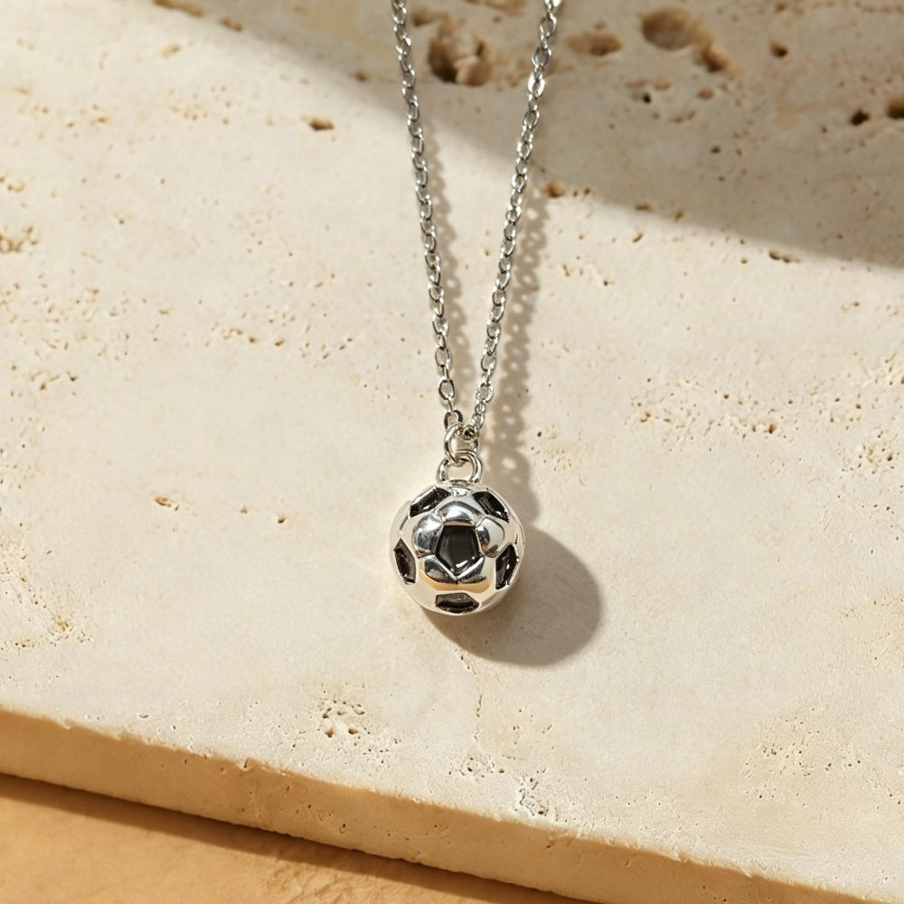 Sporty Plated Brass Soccer Trophy Pendant Necklace for Women