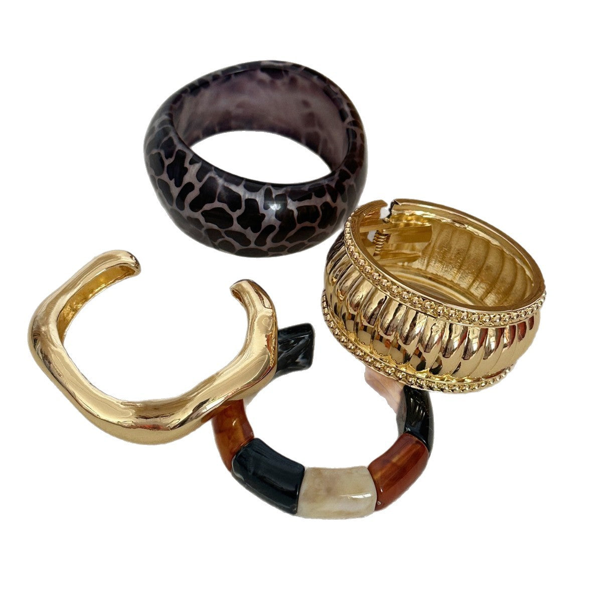 Leopard Print Geometric Alloy Plated Cuff Bracelet
