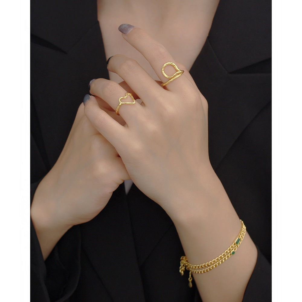Anello aperto a forma di cuore in argento sterling S925 da donna, stile Ins, gioielli di tendenza individuali