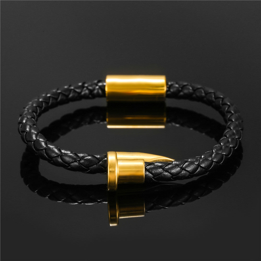 Geometric Titanium Steel Stainless Steel Leather Bracelet