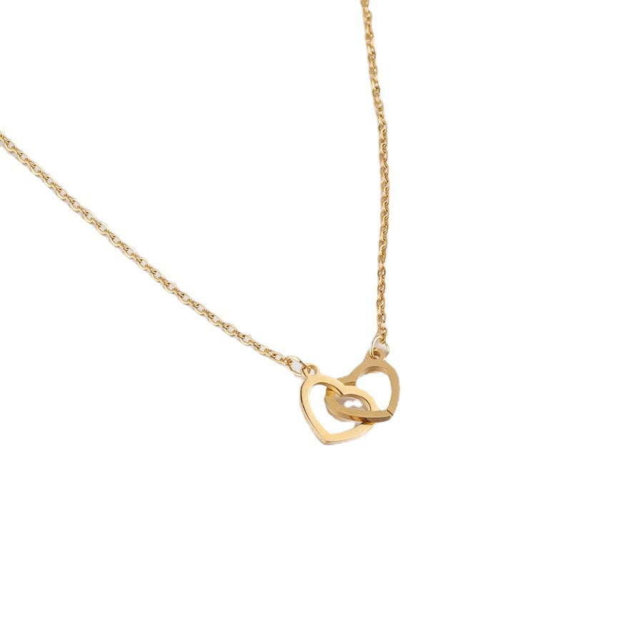 Minimalist 18K Gold Plated Titanium Steel Double Heart Pendant Necklace for Women and Men