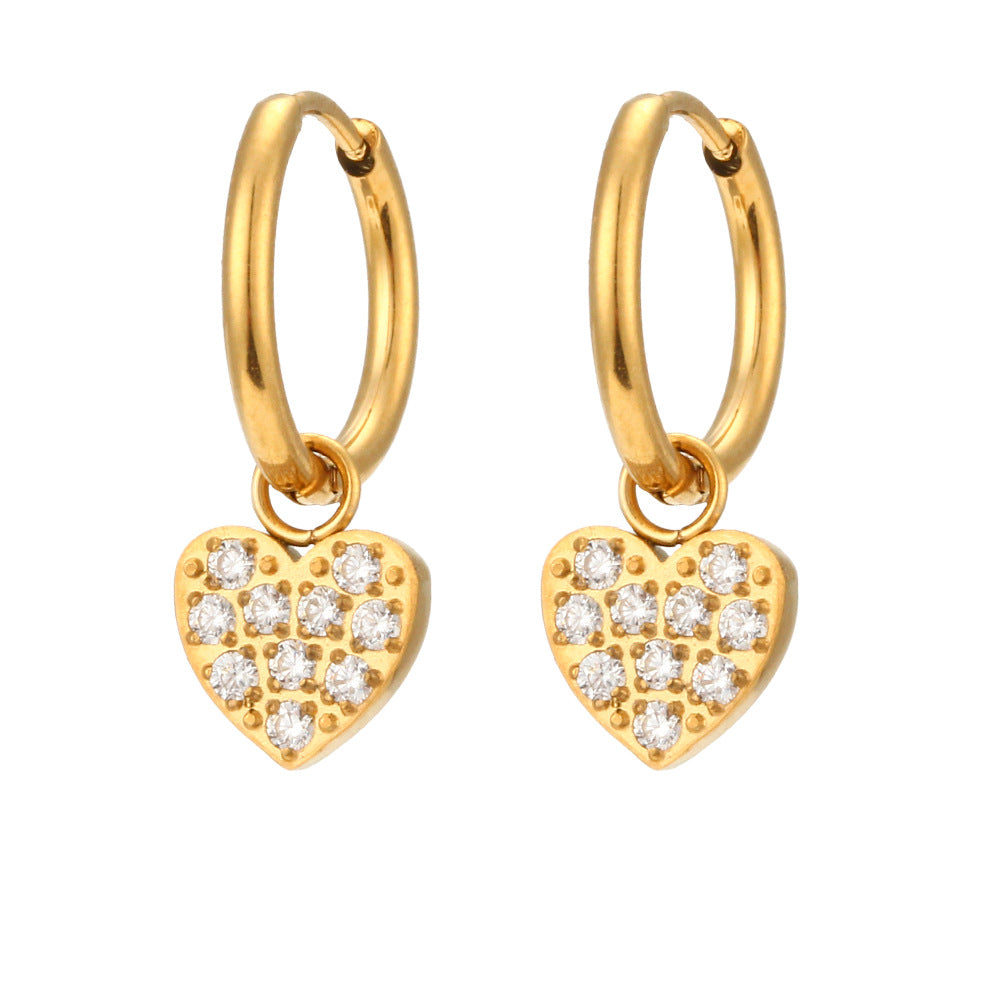 Fashionable Geometric Cross Earrings in Stainless Steel with 18K Gold Plating and Zircon Accents