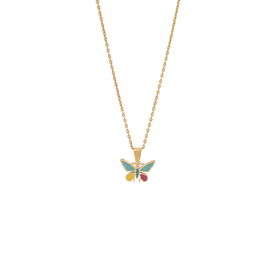 Collana da donna con ciondolo a farfalla e elefante colorati in acciaio inossidabile con smalto