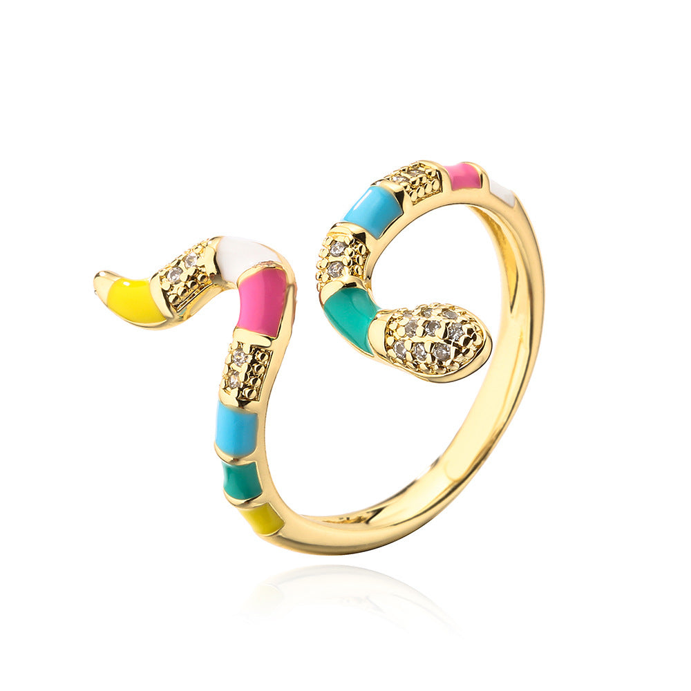 Geometric Brass Gold Plated Cubic Zirconia Drip Oil Ring for Women