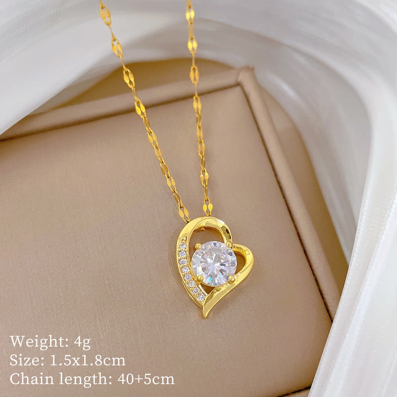 Sweet Minimalist Cross Micro-Inlaid Cubic Zirconia Brass Pendant Titanium Steel Necklace for Unisex