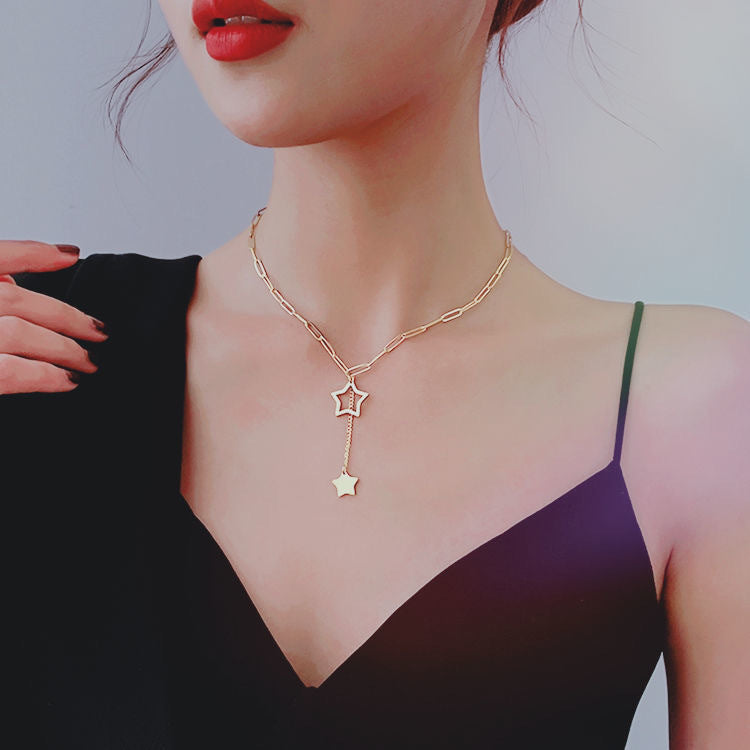Minimalist Star-Shaped Stainless Steel Plated Snake Chain Necklace for Women