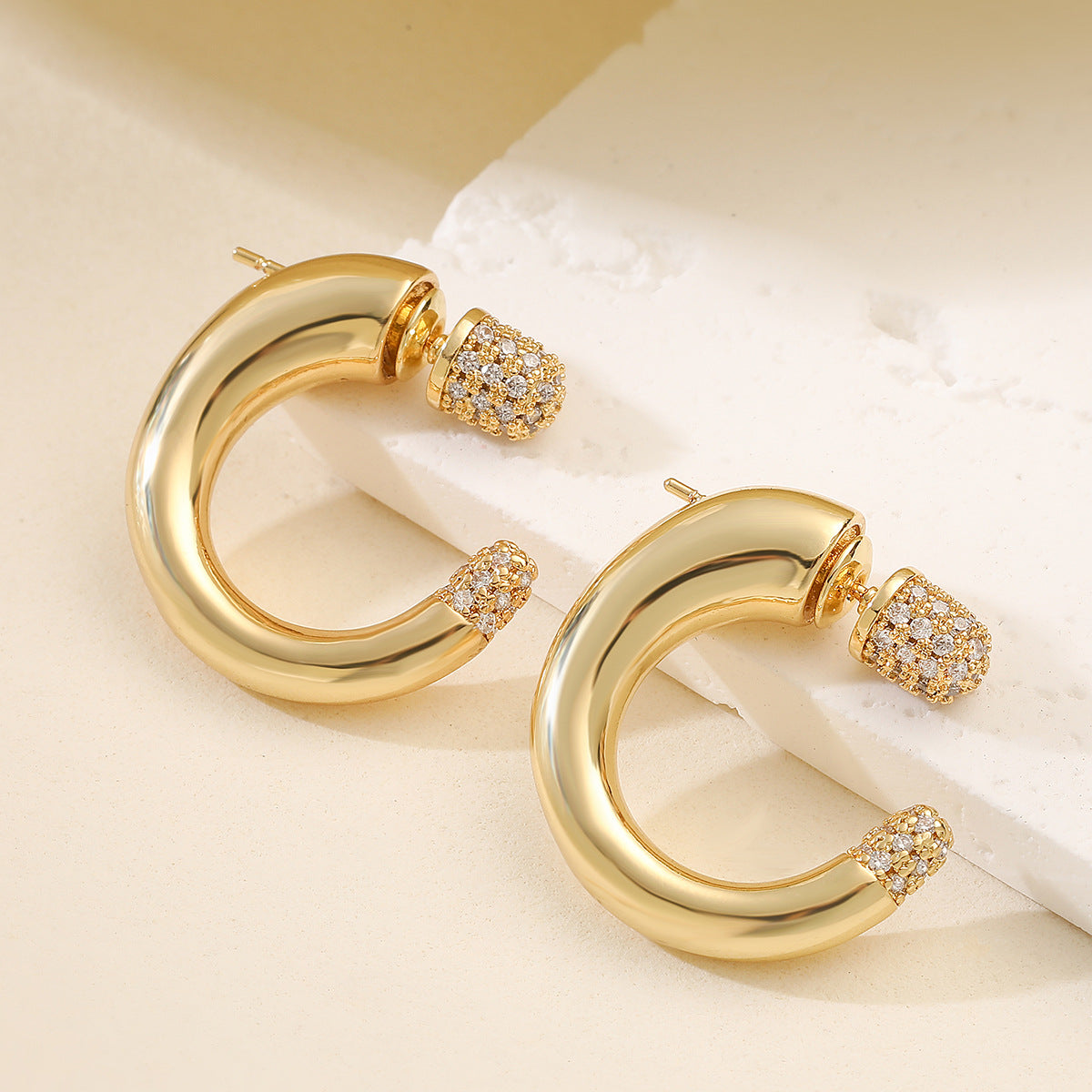 Minimalist Elegant Geometric Brass Gold Plated Cubic Zirconia Earrings for Women