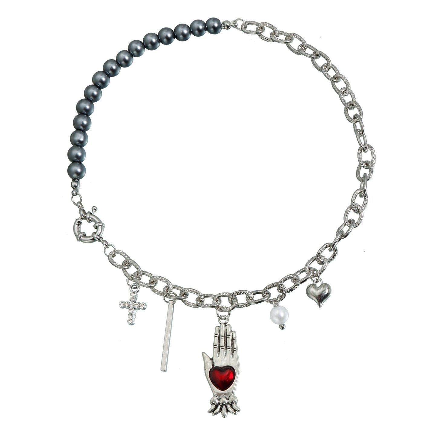 Sweet Streetwear Heart Geometric Alloy Plated Necklace with Cross and Lollipop Elements for Women