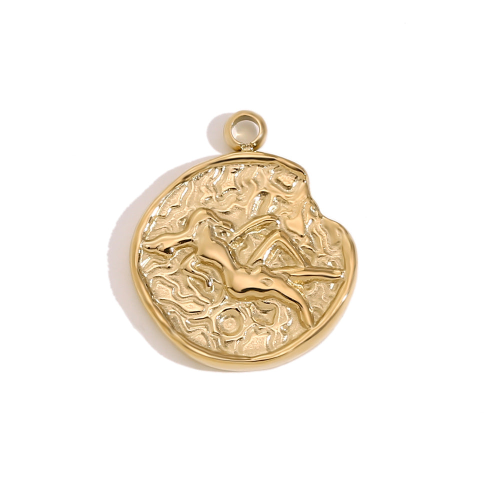 Vintage-Style Zodiac Pendant for Women Stainless Steel with 14K Gold Plating Heart-Shaped Constellation Design