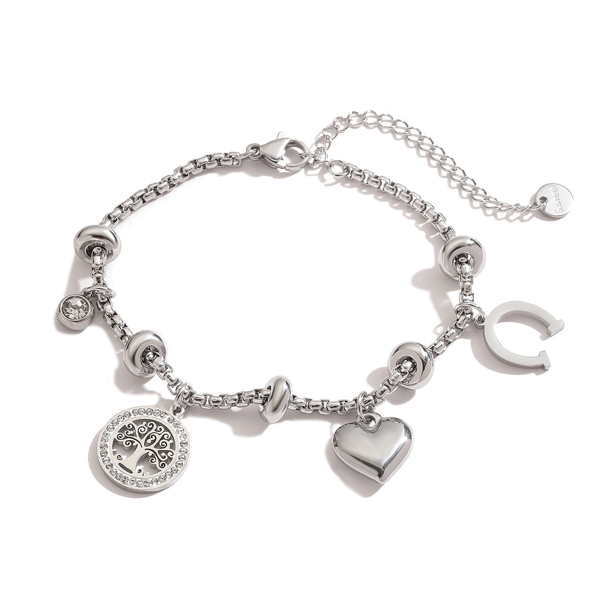 Bracciale con ciondolo a forma di albero della vita geometrico minimalista da donna in acciaio inossidabile placcato oro 18 carati e intarsio in zirconi