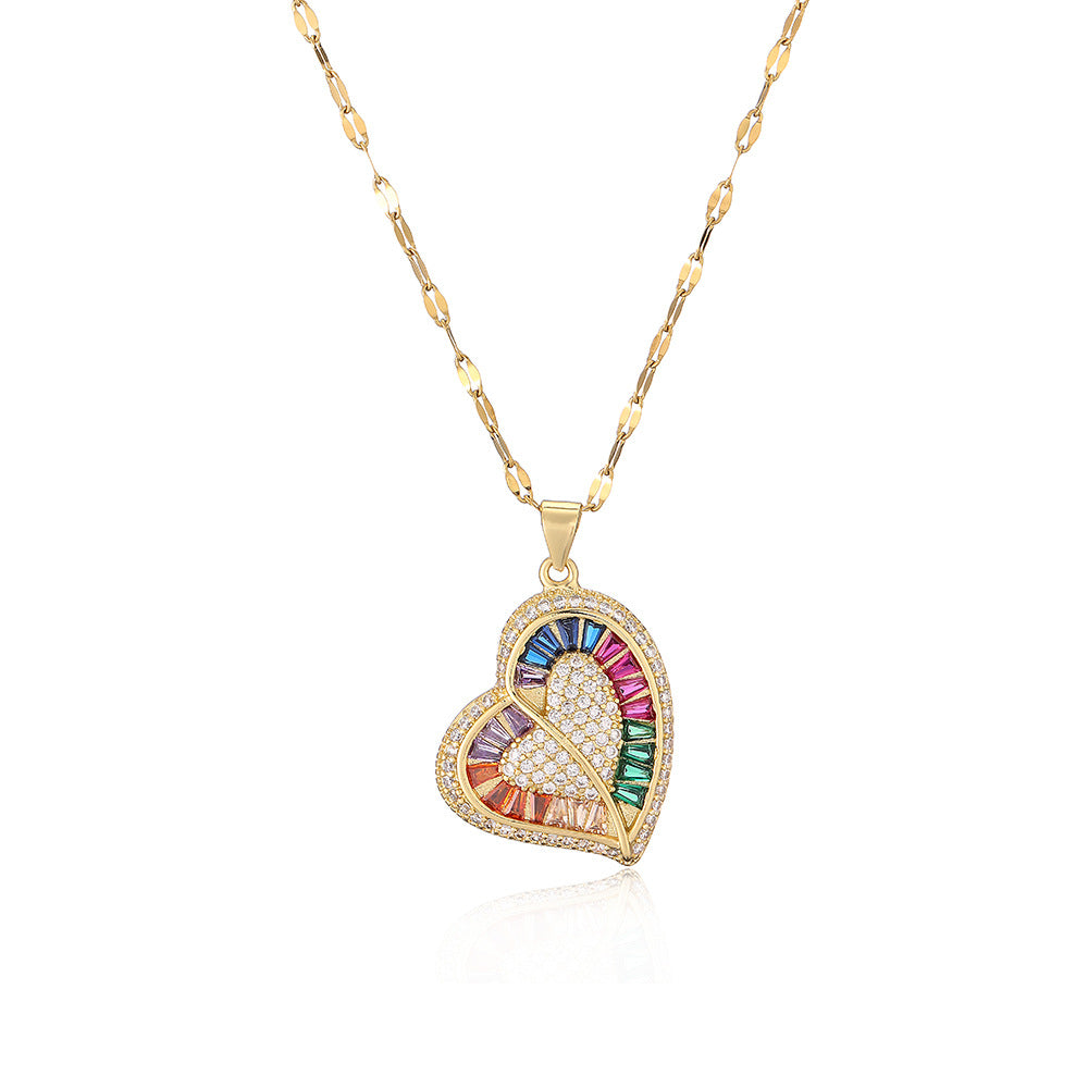 Minimalist Heart-Shaped Copper Necklace with Real Gold Plating and Zircon Inlay for Women