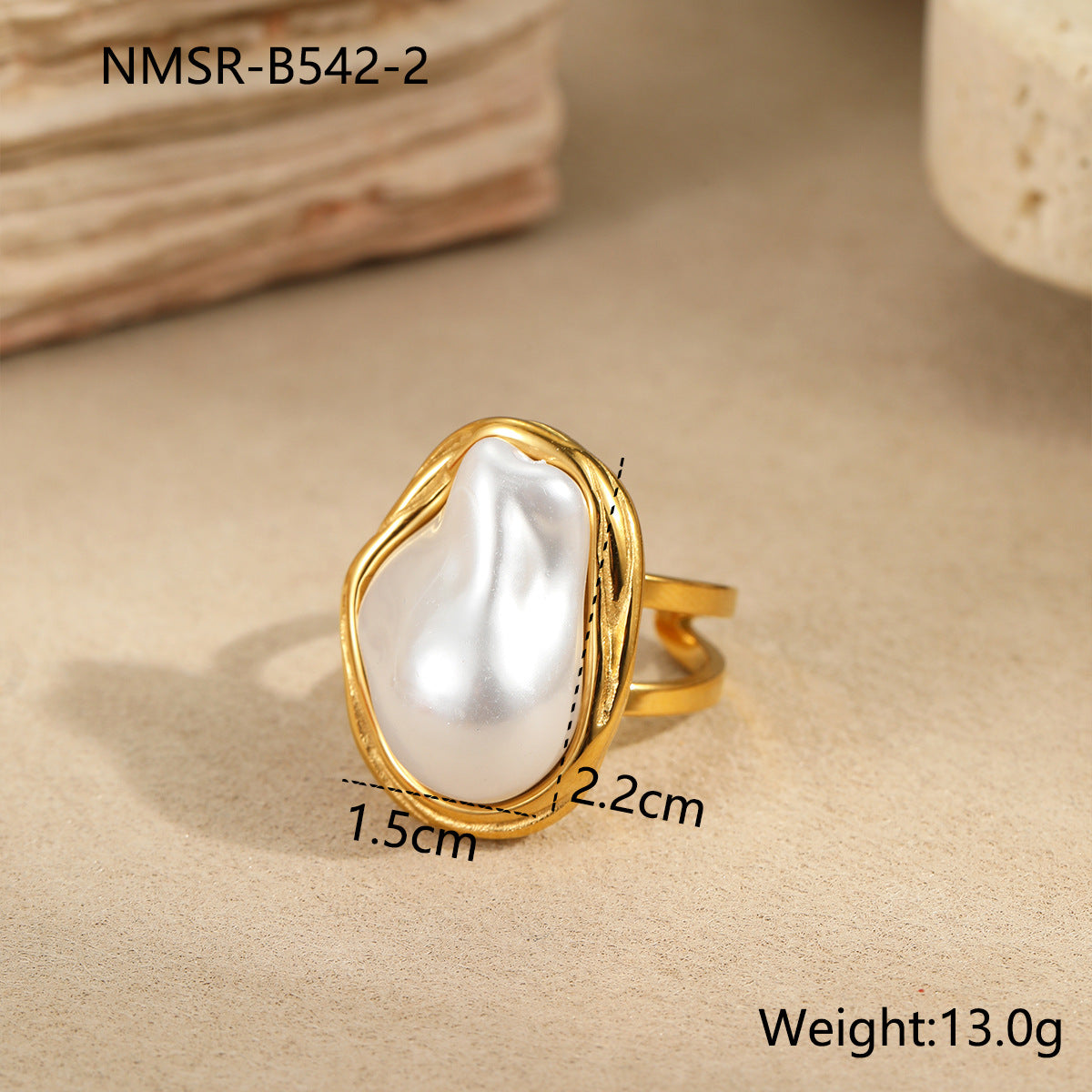 Anello da donna in acciaio al titanio placcato oro 18 carati, modello geometrico minimalista a fascia larga