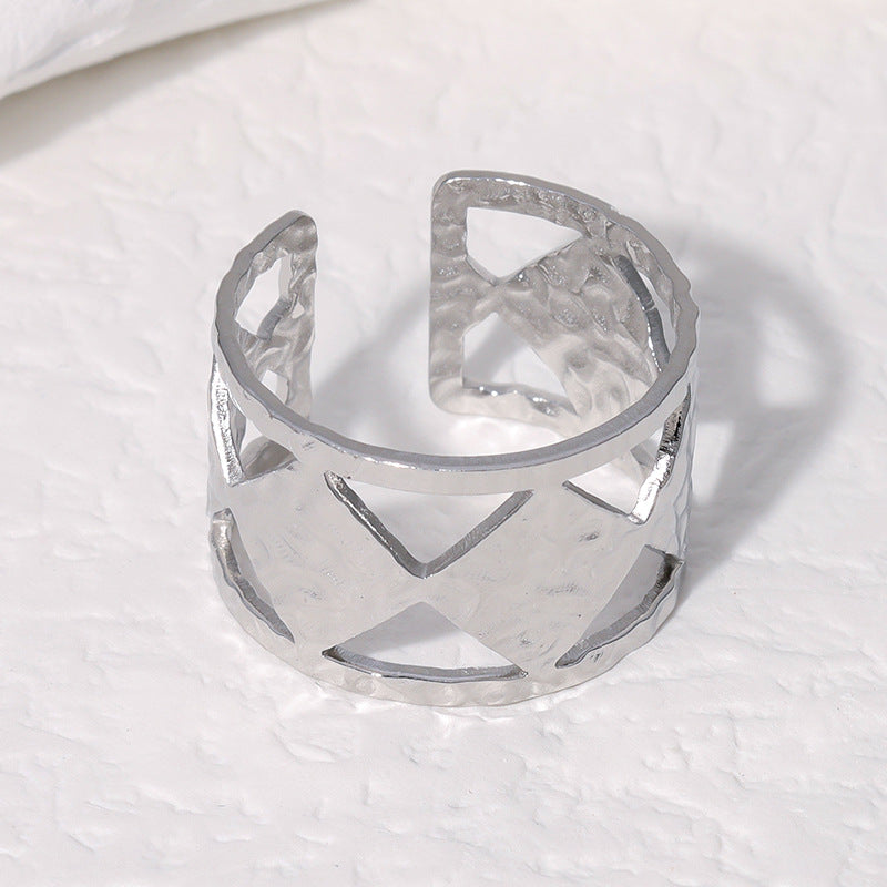 Anello Aperto Regolabile Geometrico Minimalista da Donna in Acciaio Inossidabile con Placcatura in Oro 18K
