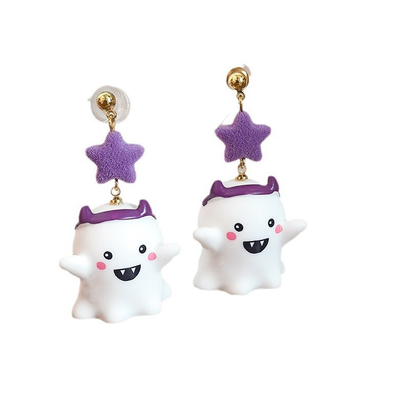 Lindos pendientes de resina con forma de fantasma para mujer con diseño de personaje de dibujos animados en estilo estético dulce