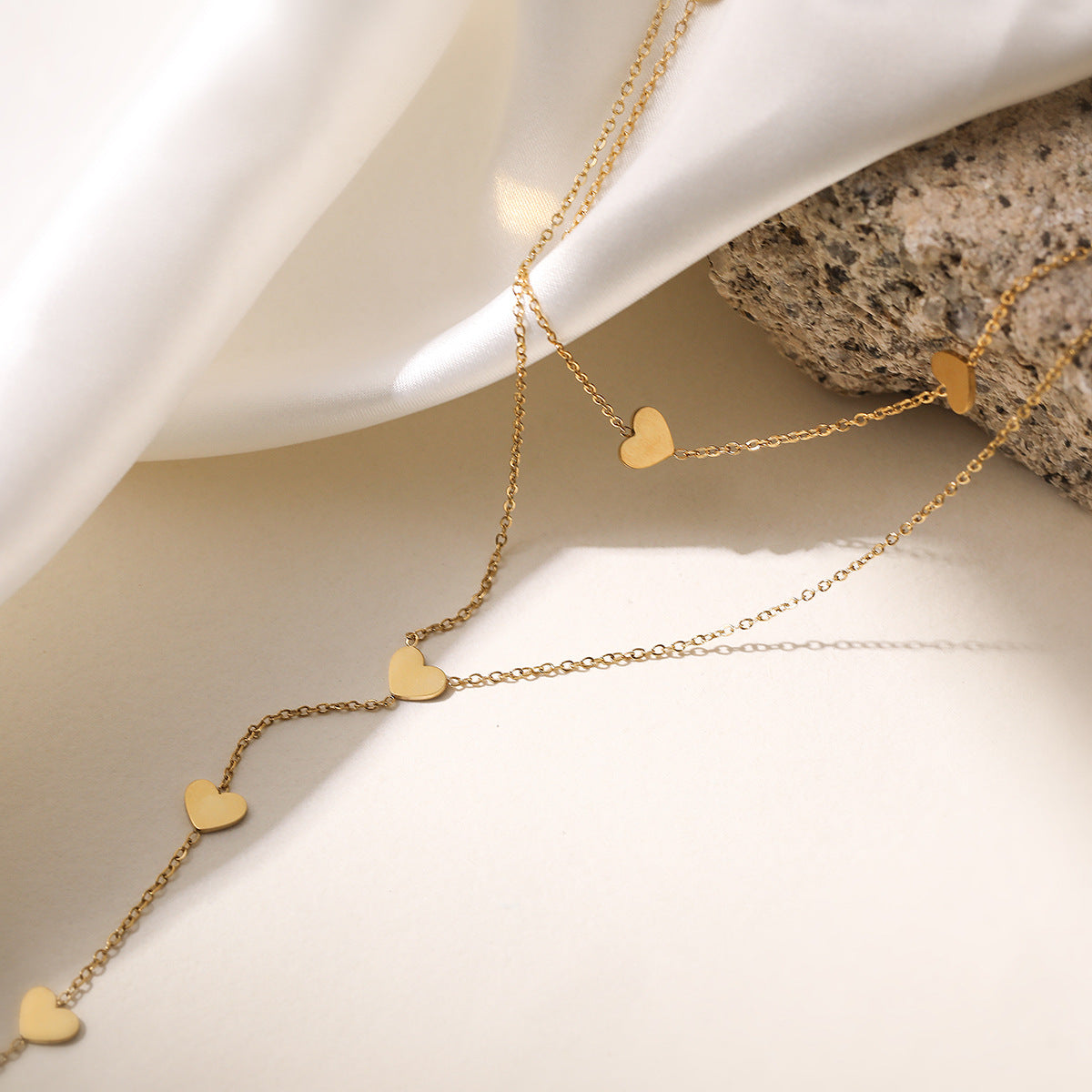 Minimalist Heart Geometric Stainless Steel Layered Necklace with Tassel for Women