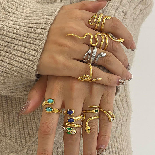 Minimalist Geometric Snake Ring in Stainless Steel with Plated Finish for Women
