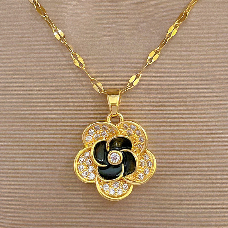 Conjunto de collar y pendientes de lujo con microincrustaciones en forma de flor de acero de titanio para mujer, joyería elegante para fiesta