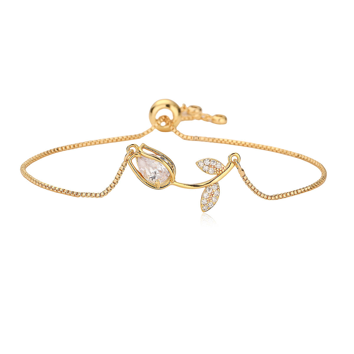 Fashionable Floral Bracelet for Women Made of Copper with 18K Gold Plating and Zircon Inlay, Geometric and Irregular Design, Minimalist Chic Style