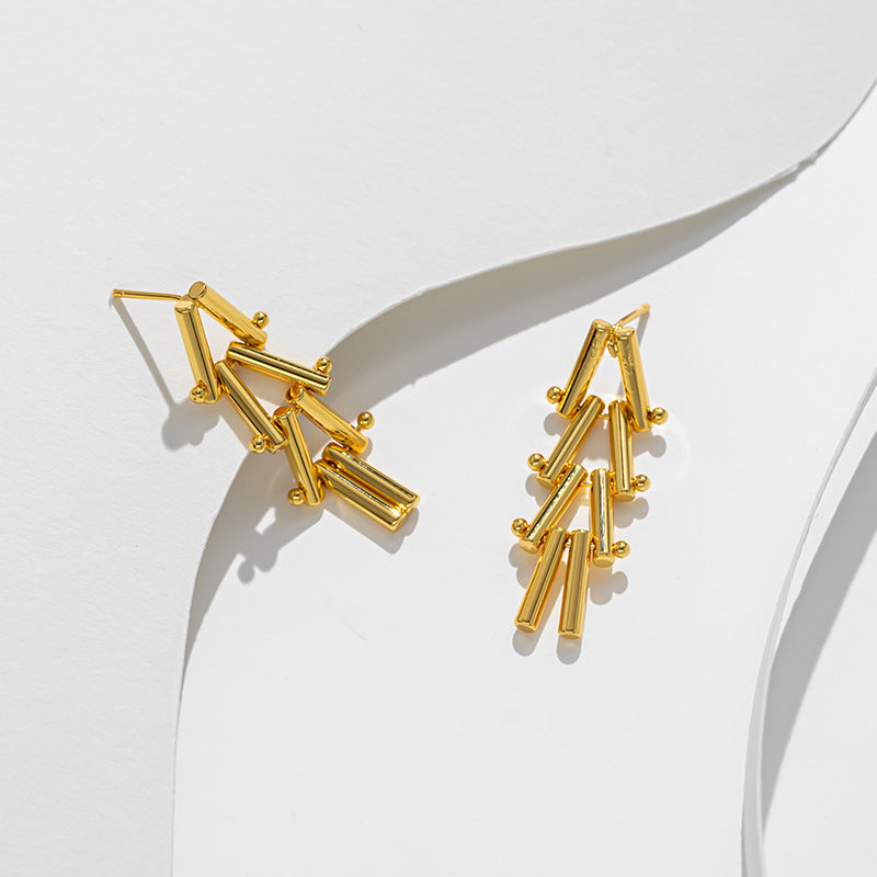 Minimalist Geometric Triangle Titanium Steel Earrings with 18K Gold Plating for Women