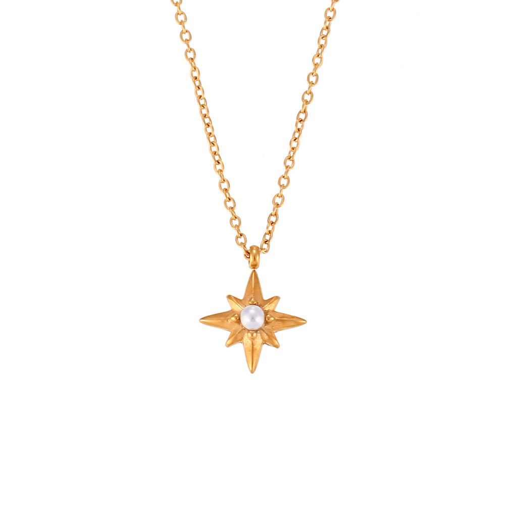 Minimalist Fashion Stainless Steel Octagram Pendant Necklace for Women with Plated Finish