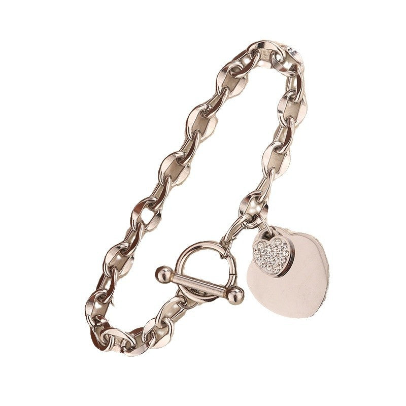 Bracciale da donna placcato in acciaio al titanio con farfalla a cuore elegante alla moda con chiusura a T