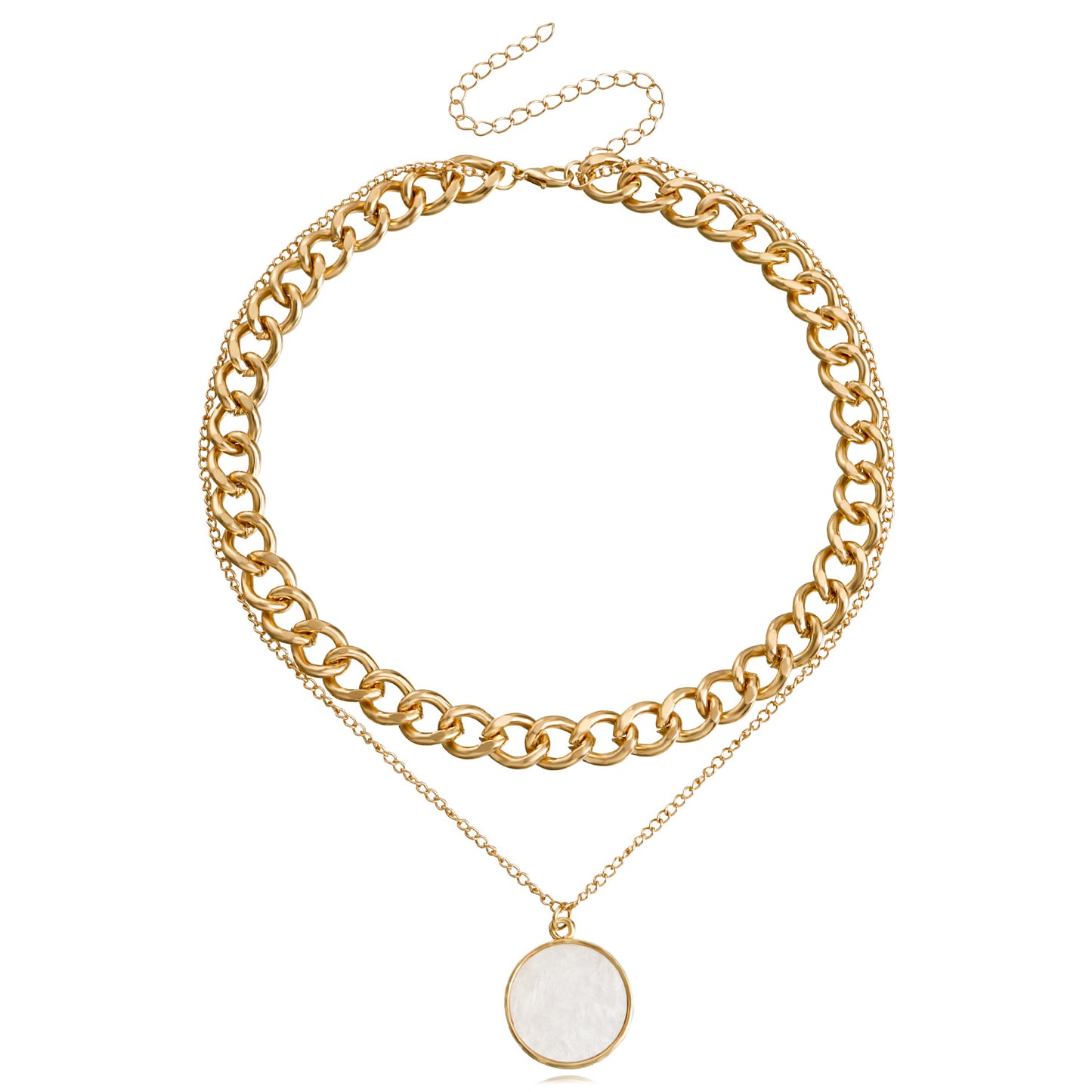 Collana con Pendente Geometrico Minimalista in Lega con Effetto Madreperla e Finitura Placcata, Catena Ritorta da Donna