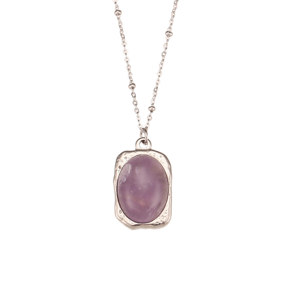 Minimalist Fashion Oval Pendant Necklace for Women Stainless Steel Chain with Electroplated Titanium Steel Pendant