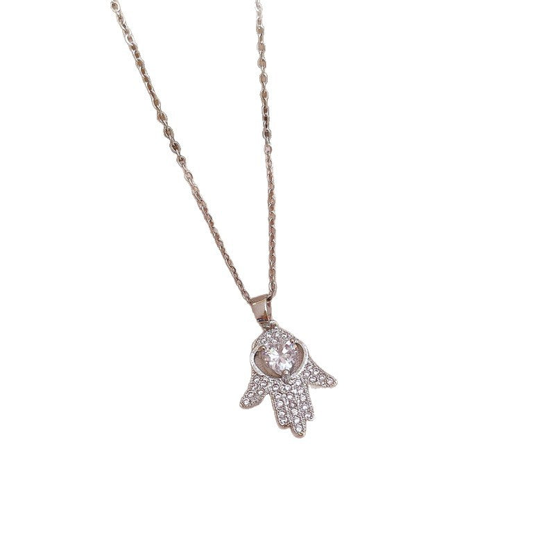 Sweet Full Cubic Zirconia Square Geometric Titanium Steel Necklace for Unisex