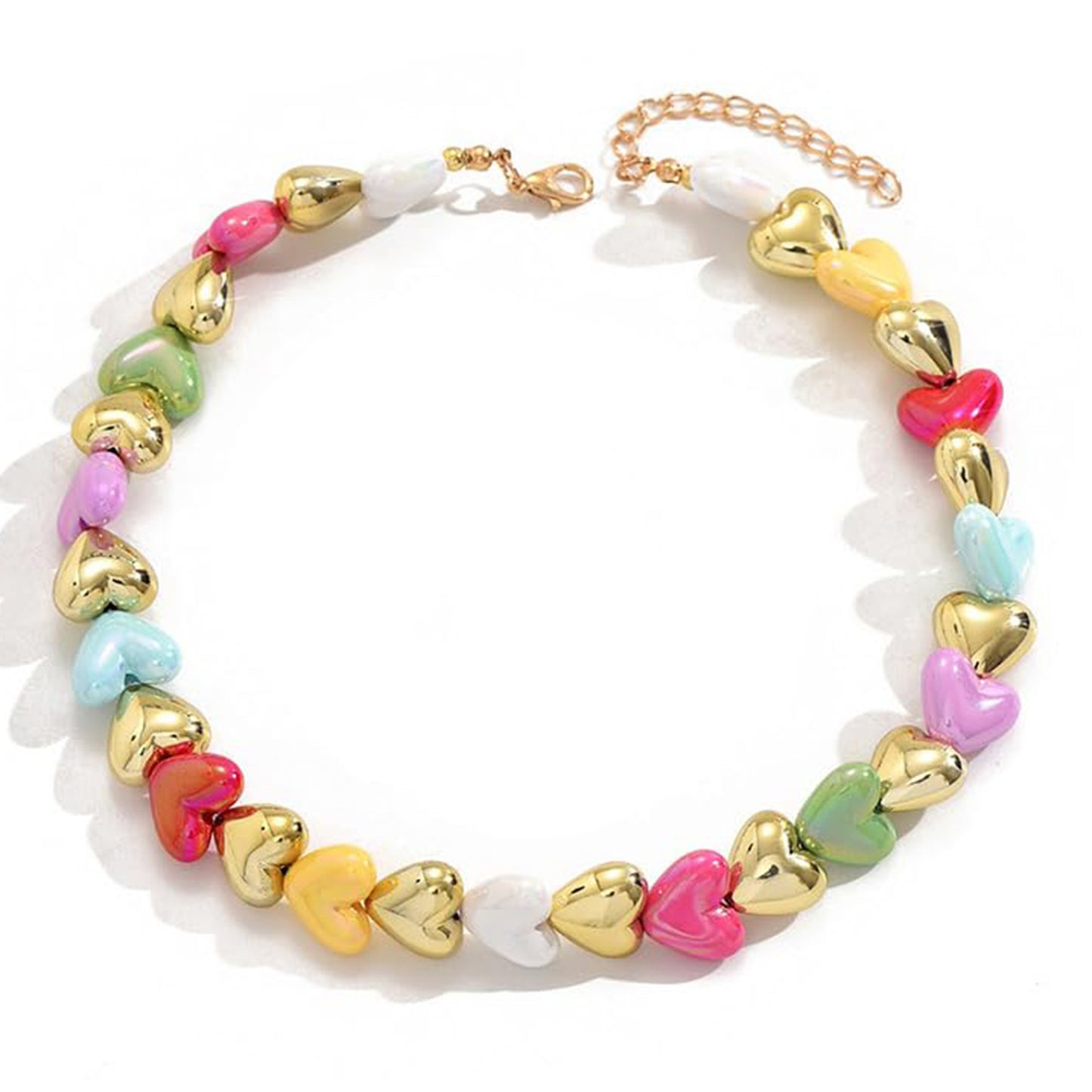 Bohemian Casual Colorful Resin Heart Geometric Acrylic Pendant Necklace for Women