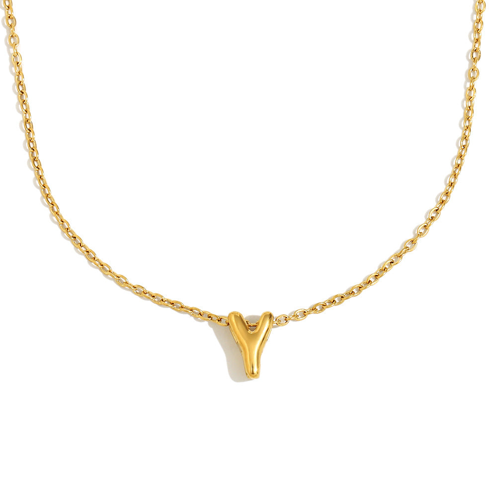 Fashionable Minimalist Letter Pendant Necklace in Stainless Steel with 18K Gold Plating for Women