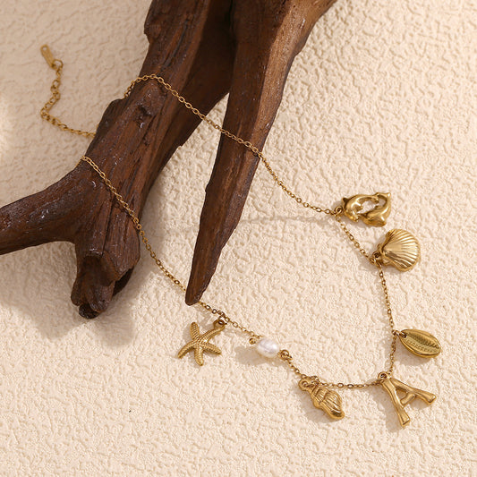 Collana con Pendente Animale e Lettera in Stile Vintage da Donna in Acciaio Inossidabile Placcato Oro 18K