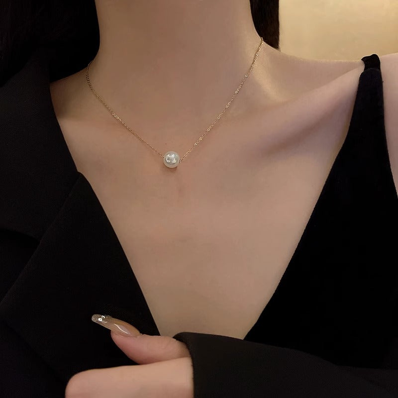 Original Design Mermaid Pearl Necklace for Women Titanium Steel Plated Clavicle Chain with Irregular Shape Pendant