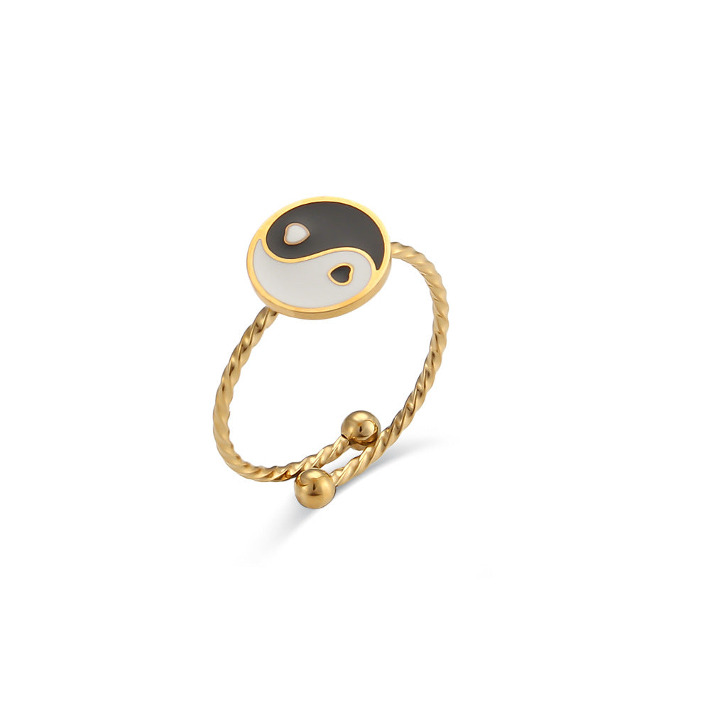Minimalist Geometric Stainless Steel Adjustable Circle Bagua Ring with 18K Gold Plating for Women