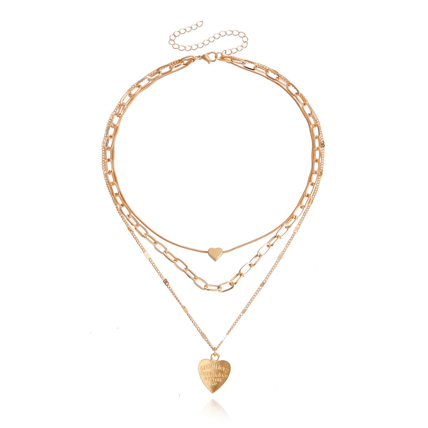 Minimalist Heart-Shaped Alloy Pendant Necklace with Gold Plating for Women, Snake Chain Design