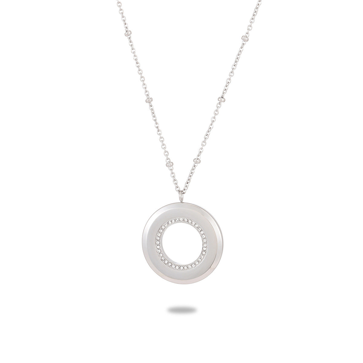 Collar minimalista de acero inoxidable chapado en oro de 18 quilates, geométrico redondo con colgante de circonita cúbica para mujer, barra de dijes de bricolaje
