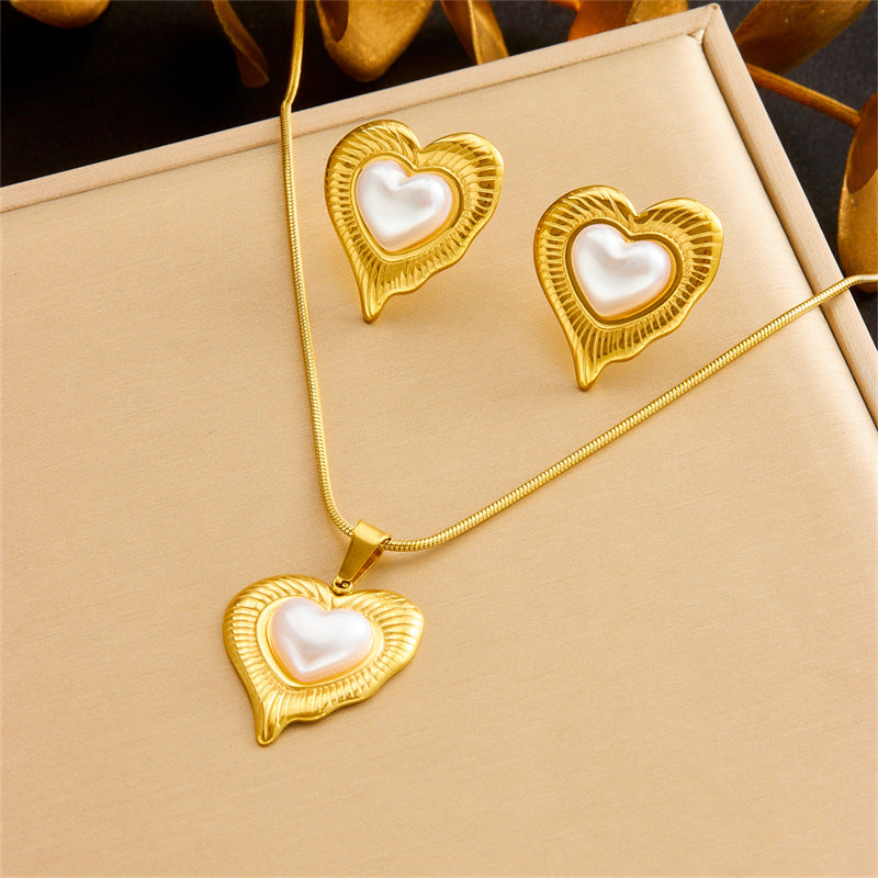 Luxury Vintage Heart Teardrop Stainless Steel Plated Jewelry Set for Women with Serpentine Chain