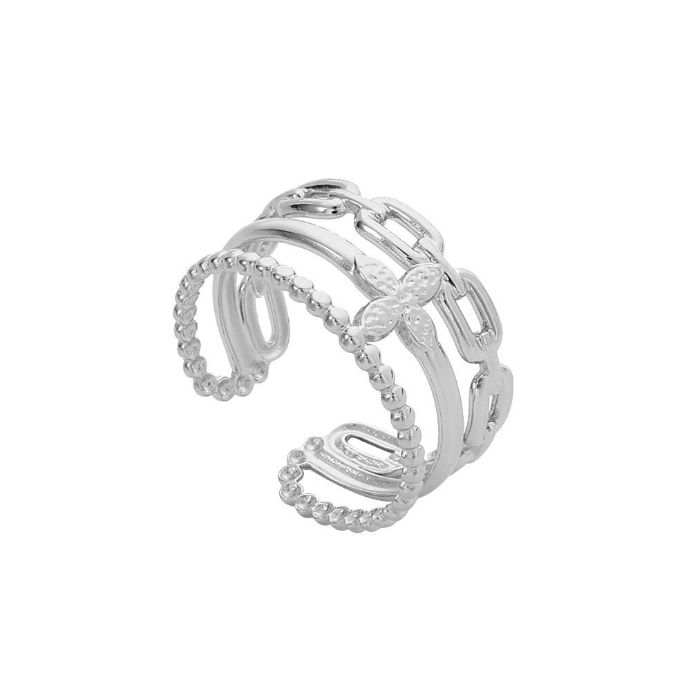 Geometric Heart Plated Titanium Steel Open Ring Unisex