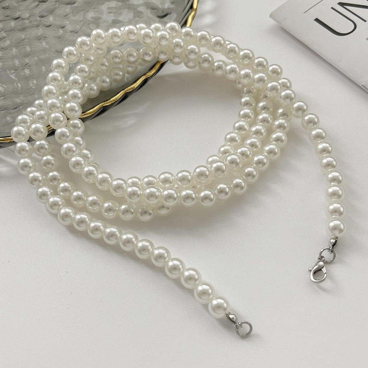 Minimalist Geometric Imitation Pearl Beaded Anklet for Women
