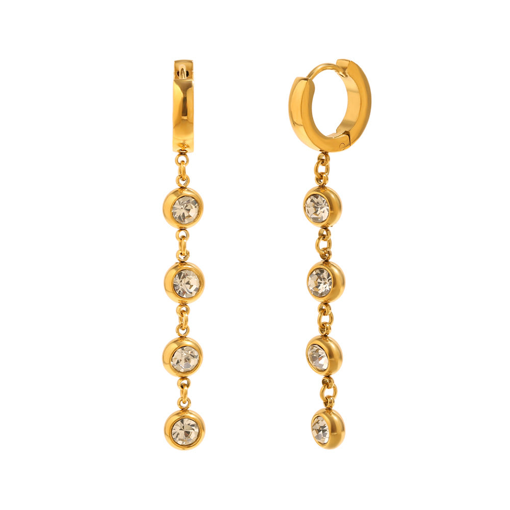 Orecchini pendenti da donna con zirconi placcati oro 18 carati, in acciaio inossidabile geometrico minimalista