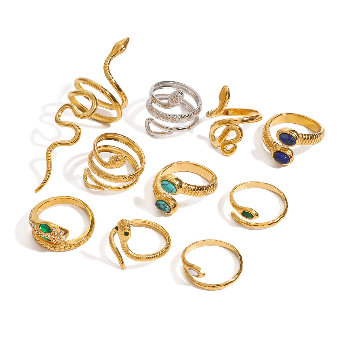 Anello minimalista con serpente geometrico in acciaio inossidabile con finitura placcata da donna