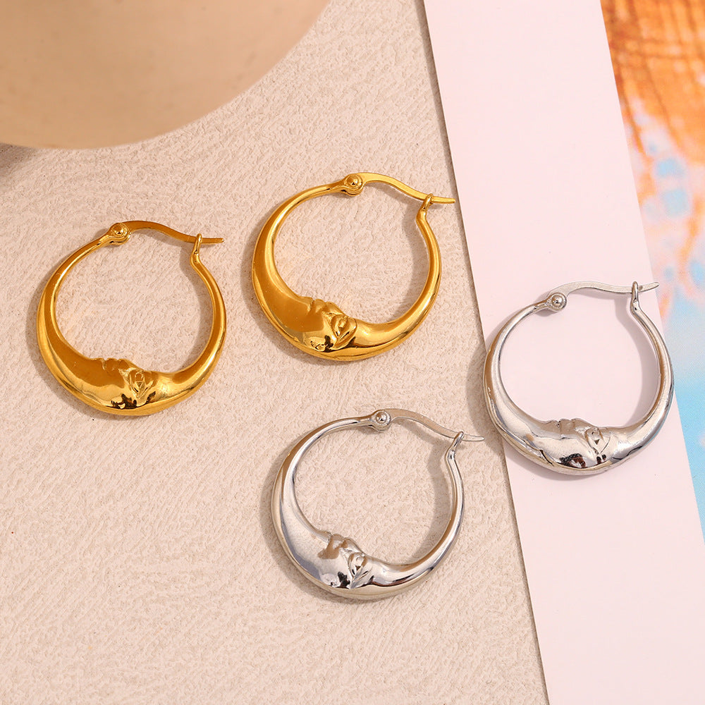 Minimalist Abstract Moon Ear Studs in 316L Stainless Steel with 18K Gold Plating for Women