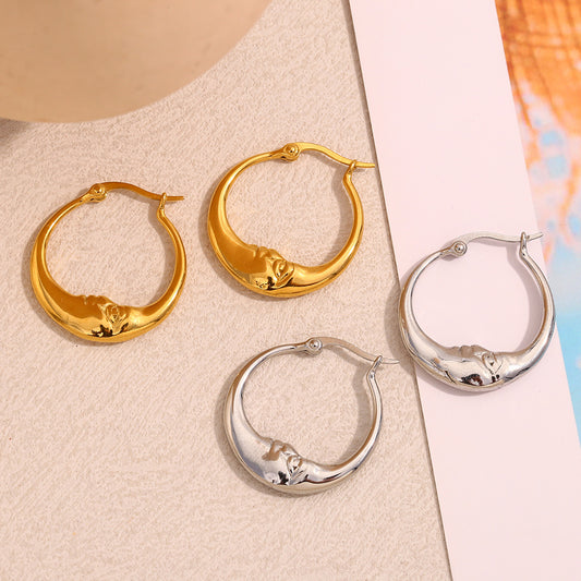 Orecchini a perno con luna astratta minimalista in acciaio inossidabile 316L placcato oro 18K da donna