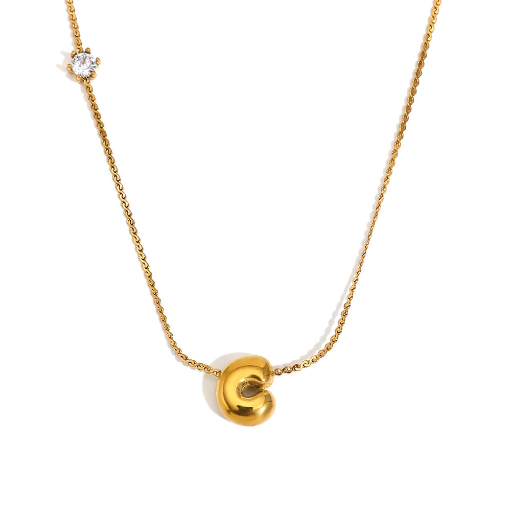 Minimalist Letter-Shaped Pendant Necklace for Women in Stainless Steel with 18K Gold Plating and Cubic Zirconia Accent on S-Link Chain