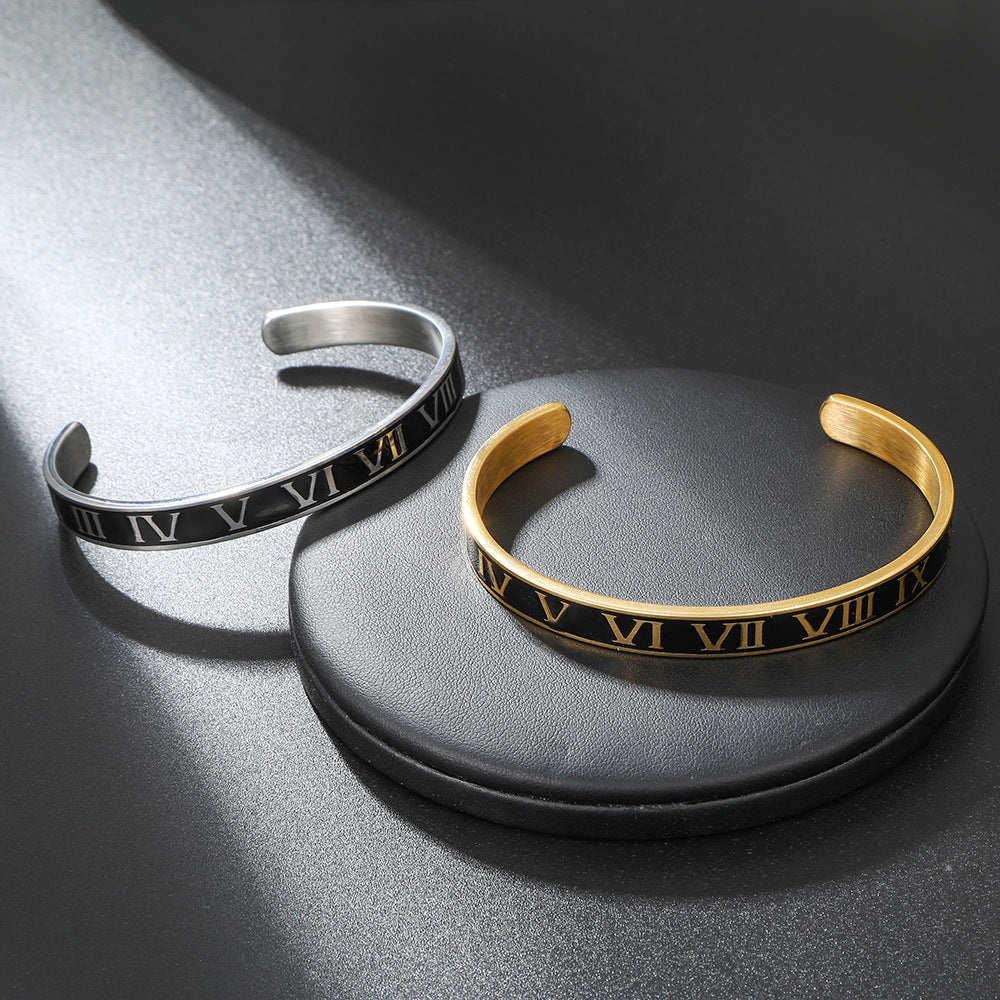 Punk Vintage Gold Plated Drip Oil Round Titanium Steel Bangle