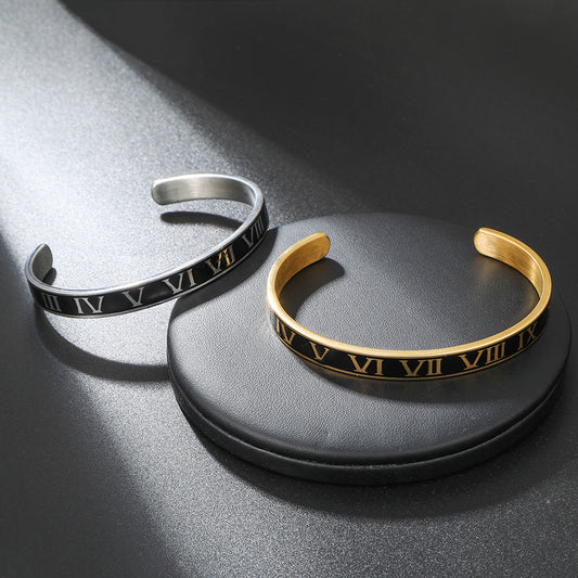 Punk Vintage Gold Plated Drip Oil Round Titanium Steel Bangle
