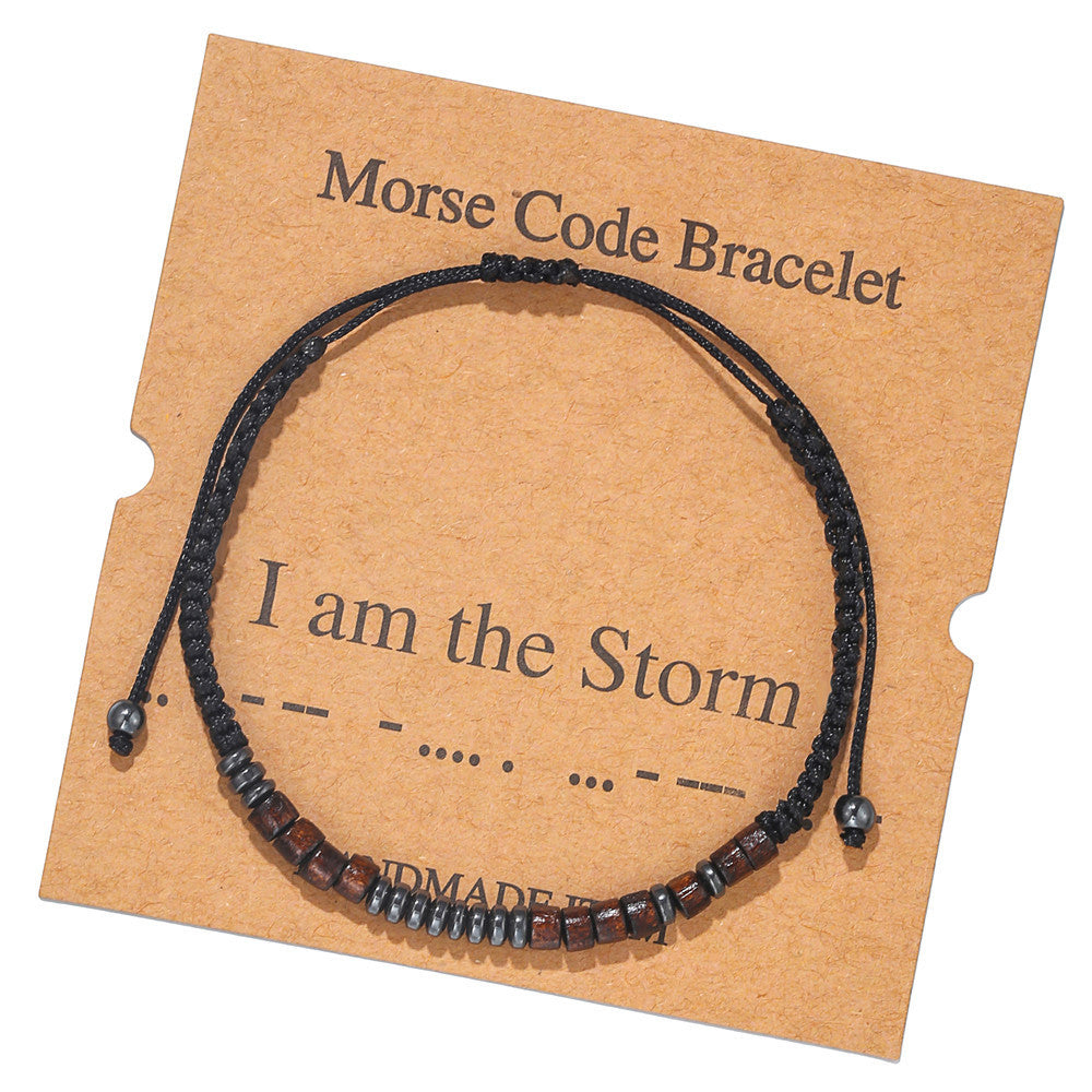 Morse Code Letter Number Wood Bracelet for Unisex