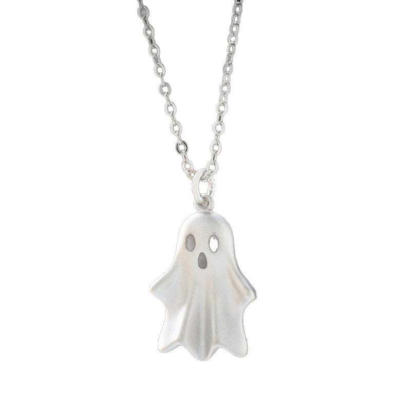Collar con colgante de fantasma bonito con temática de Halloween para mujer, cadena de aleación con acabado chapado