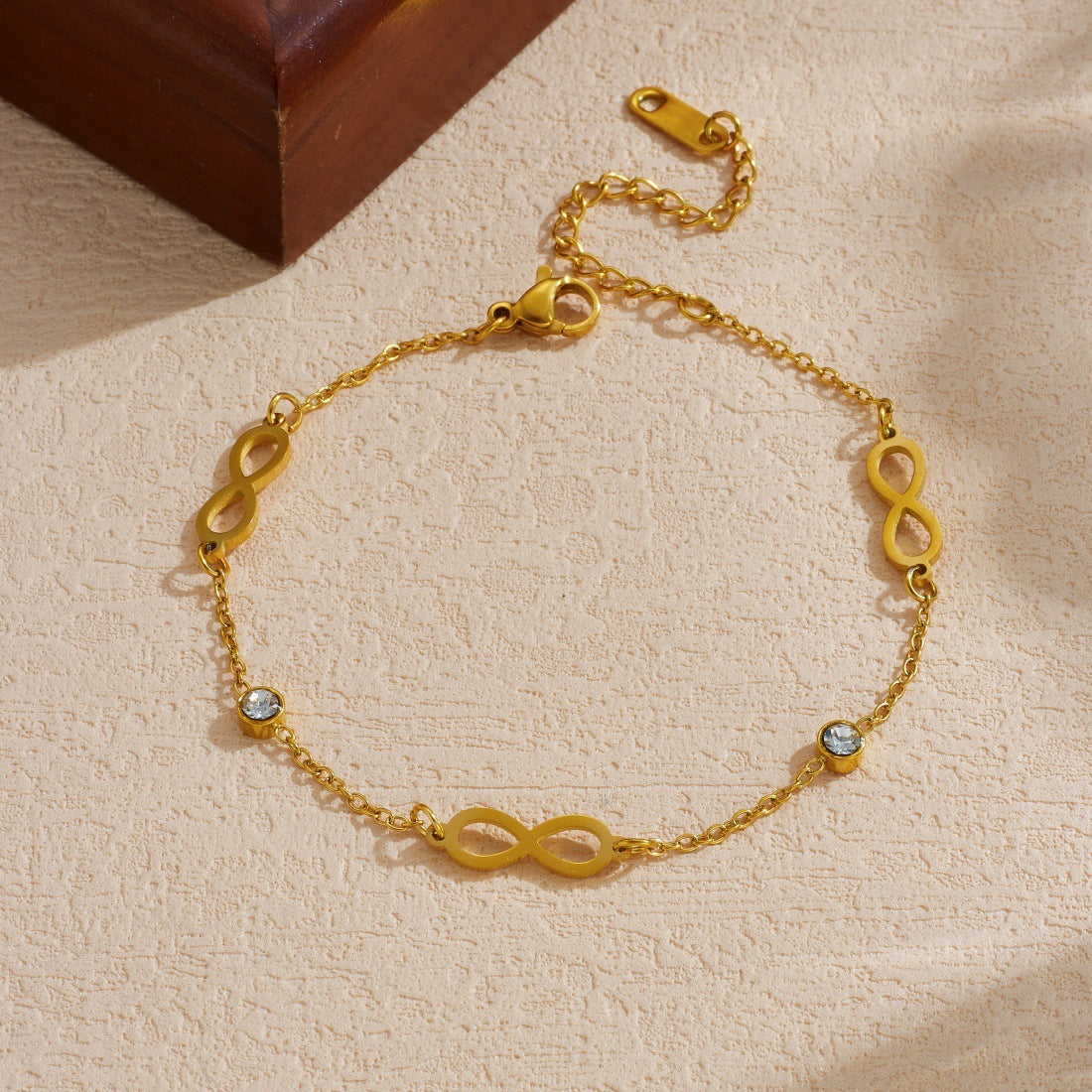Minimalist Gold Plated Infinity Symbol Rhinestone Stainless Steel Bracelet for Women