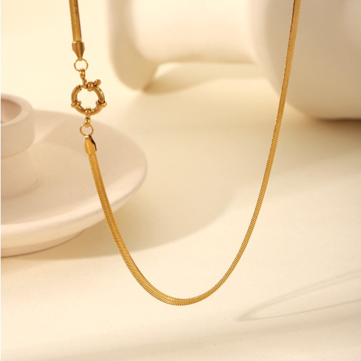 Minimalist 18K Gold Plated Stainless Steel Blade Snake Chain Necklace Geometric Pendant for Women