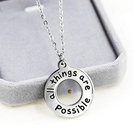 Natural Minimalist Round Engraved Mustard Seed Pendant Necklace in Stainless Steel with Titanium Steel Charm and Plated Finish